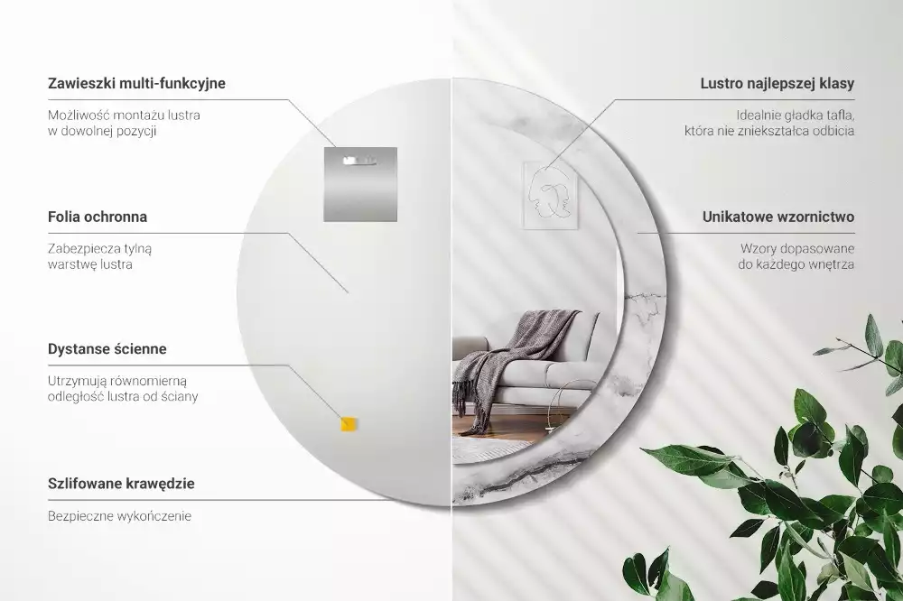 Kerek tükör fali dísz Fehér márvány