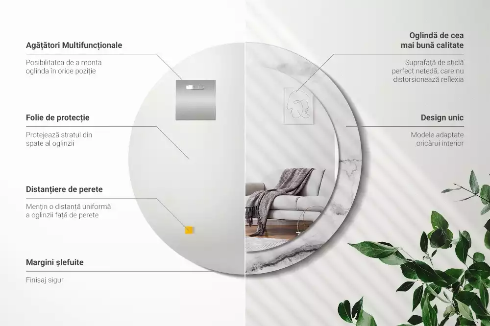 Kerek tükör fali dísz Fehér márvány