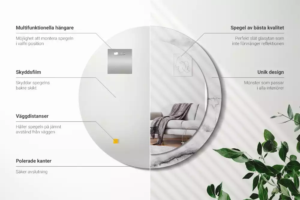 Kerek tükör fali dísz Fehér márvány