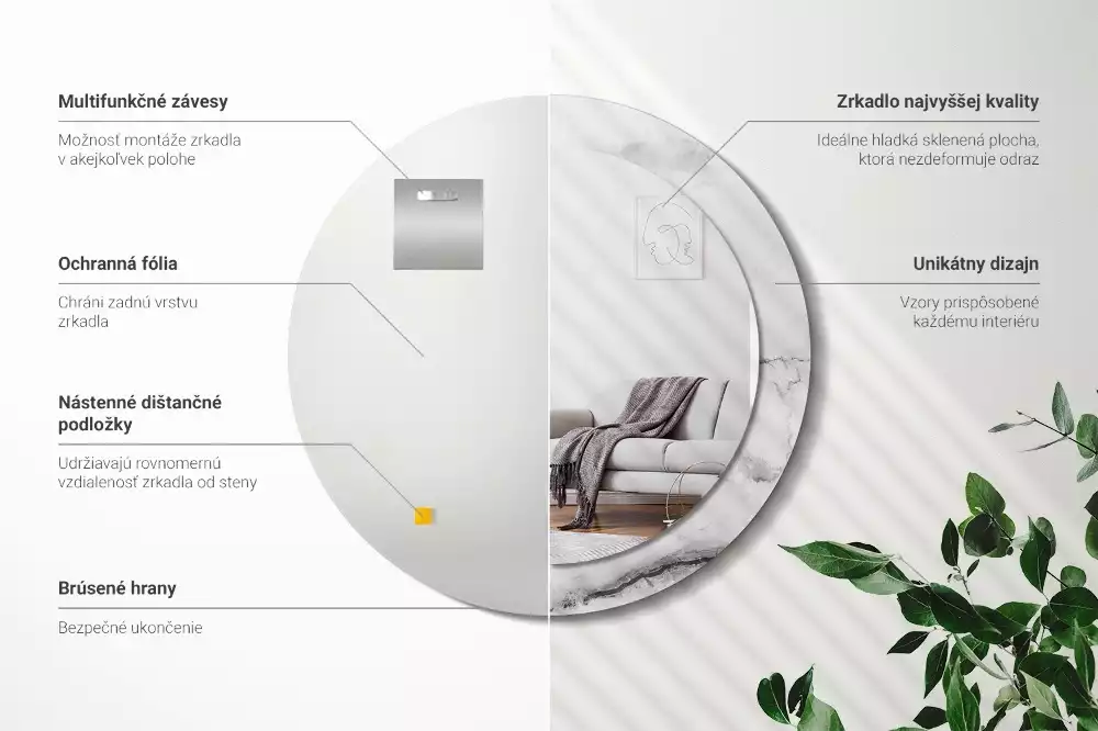 Kerek tükör fali dísz Fehér márvány