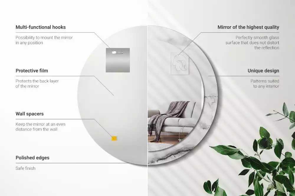 Kerek tükör fali dísz Fehér márvány