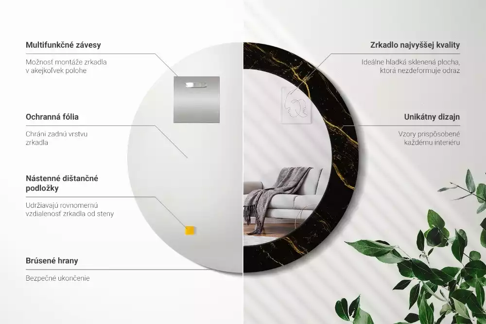 Kerek tükör fali dísz Fekete márvány