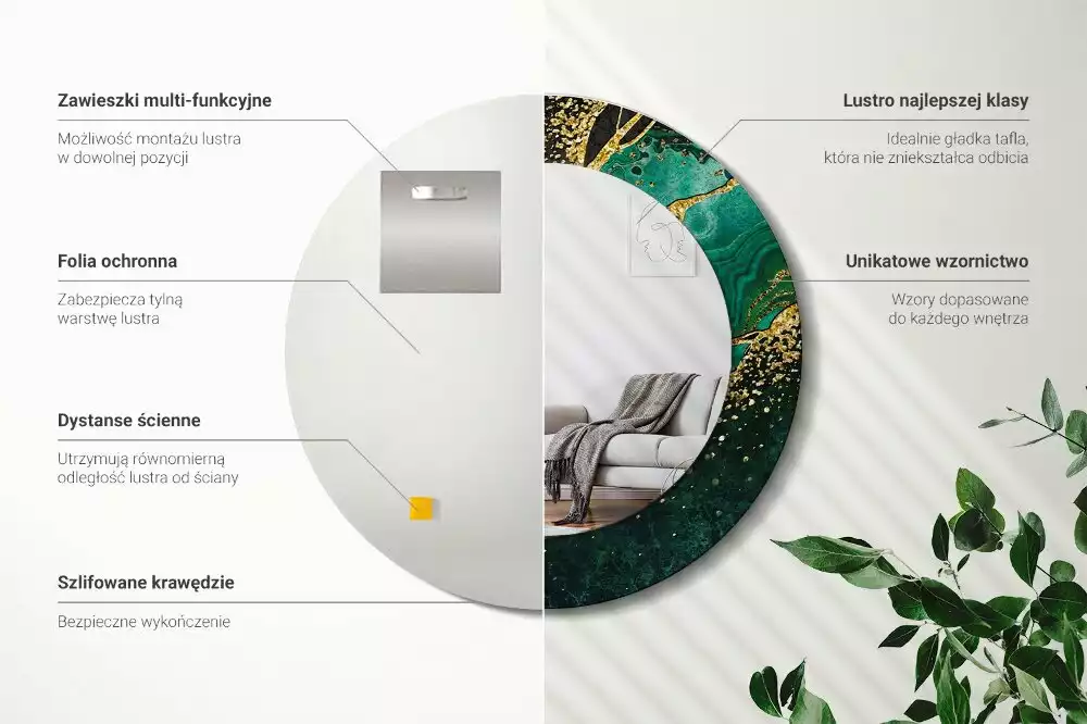 Kerek tükör fali dísz Márvány zöld