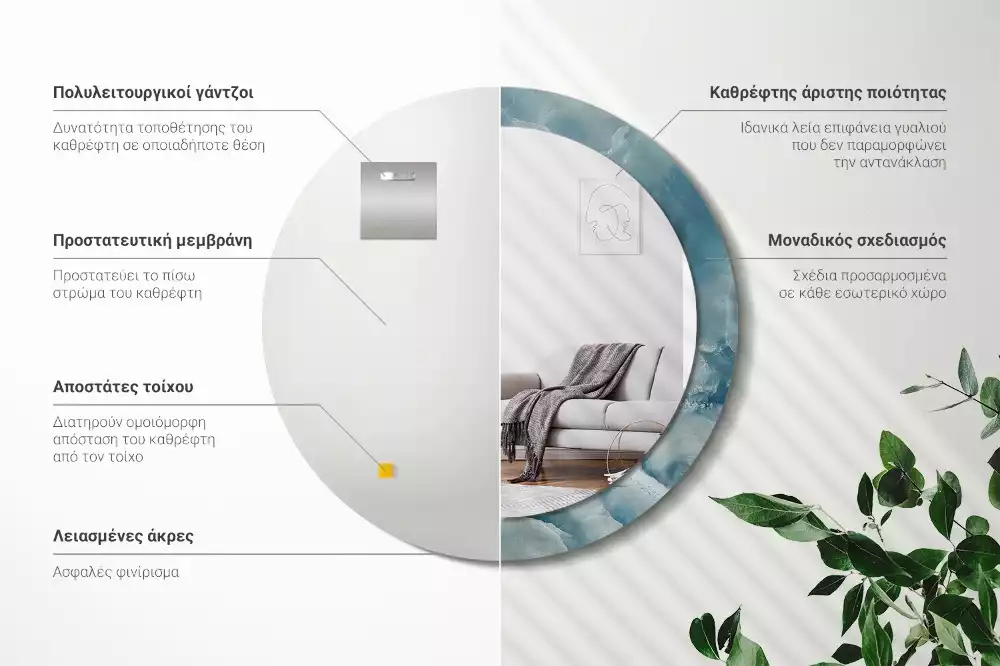 Kerek tükör fali dísz Kék ónix márvány