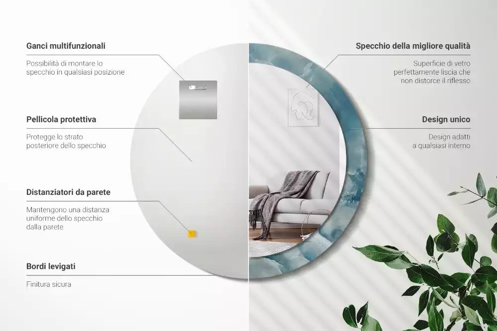 Kerek tükör fali dísz Kék ónix márvány