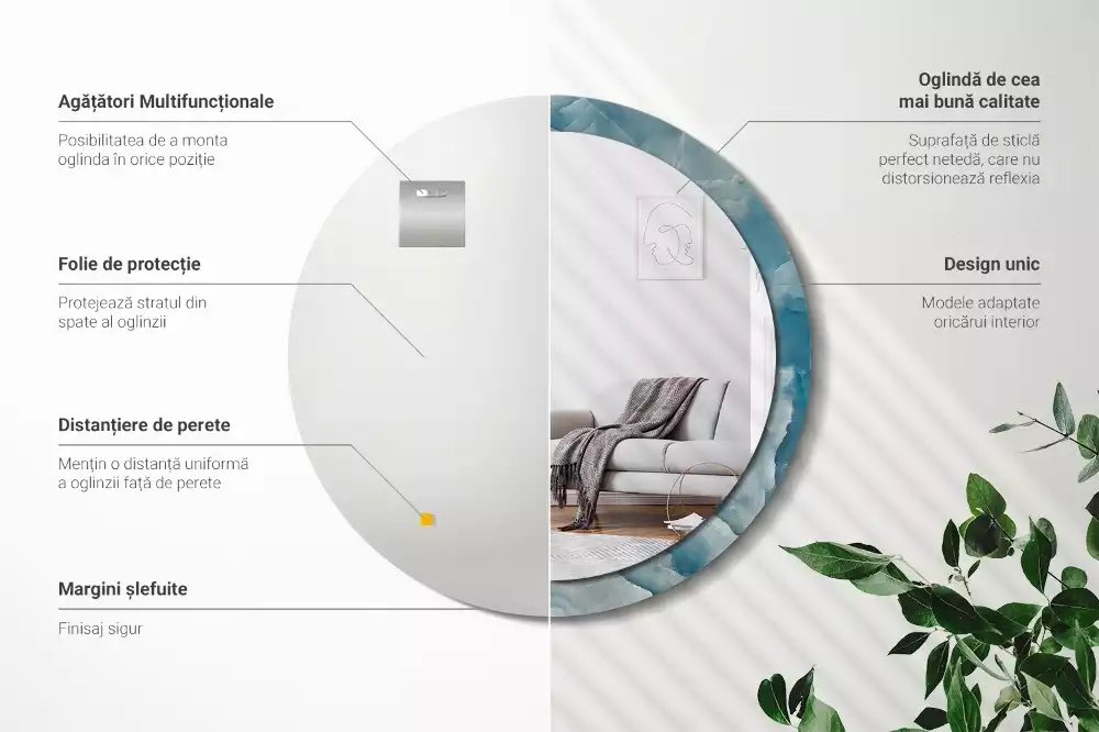 Kerek tükör fali dísz Kék ónix márvány