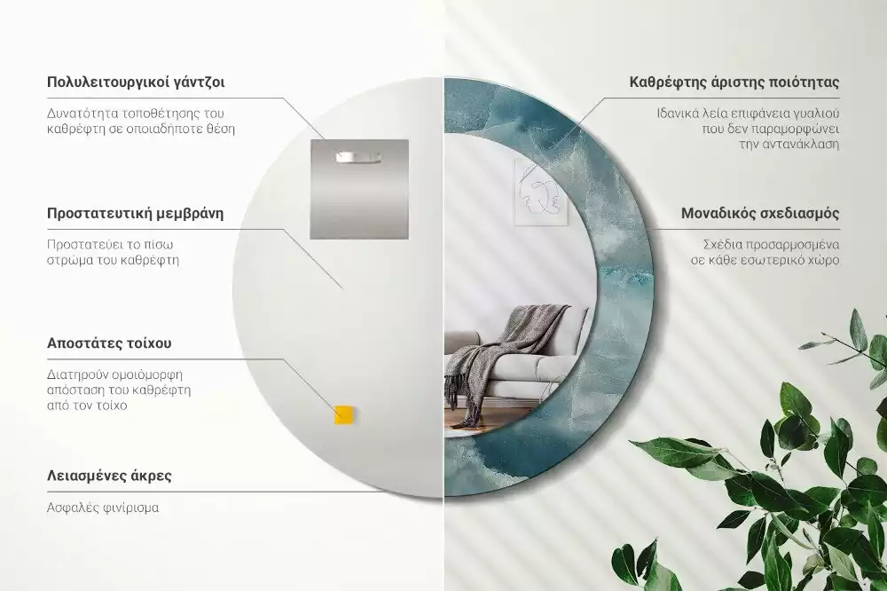 Kerek tükör fali dísz Kék ónix márvány