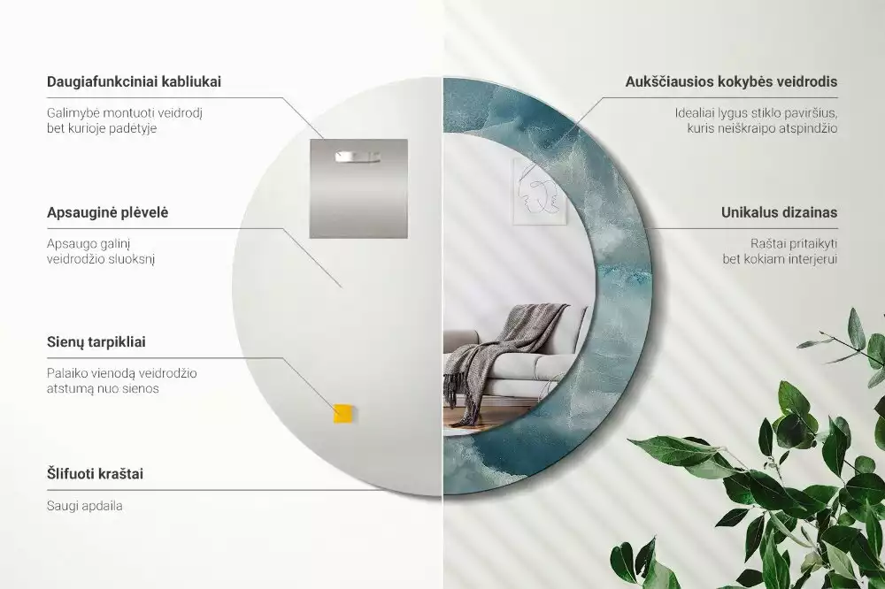 Kerek tükör fali dísz Kék ónix márvány