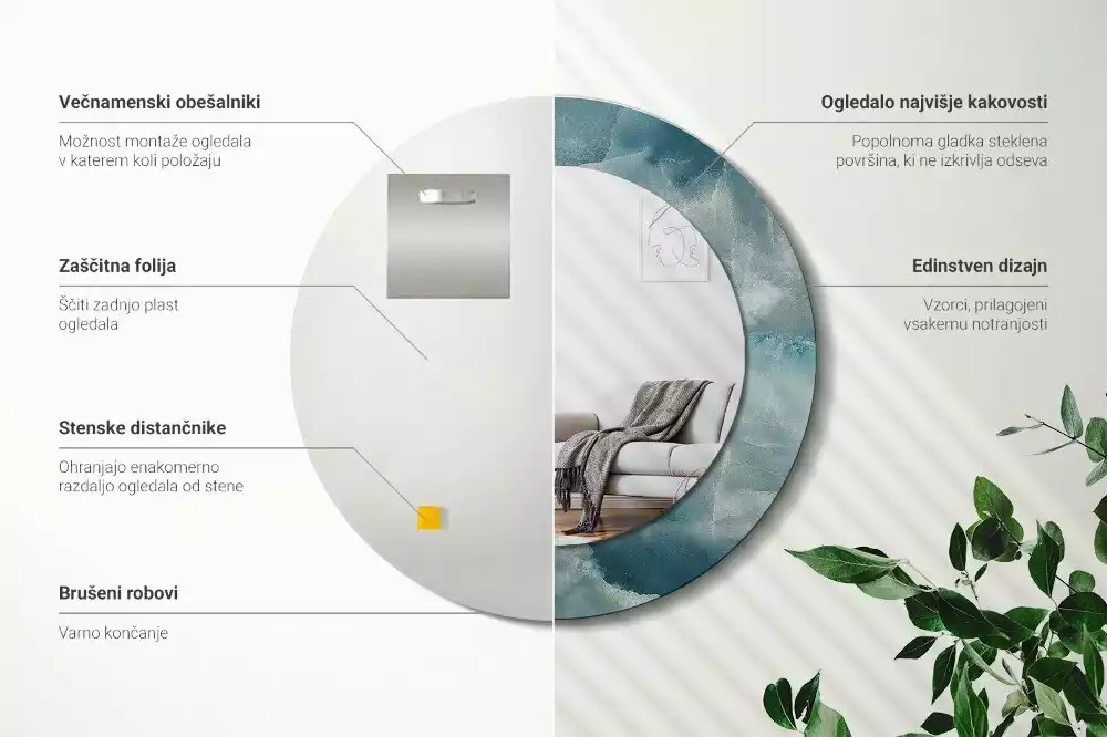 Kerek tükör fali dísz Kék ónix márvány