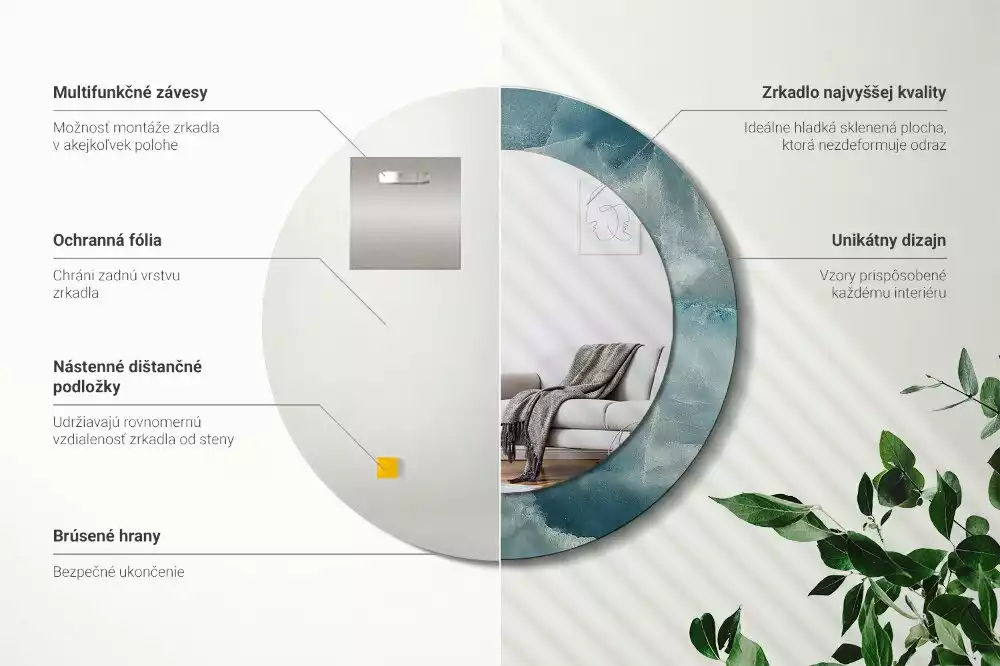 Kerek tükör fali dísz Kék ónix márvány