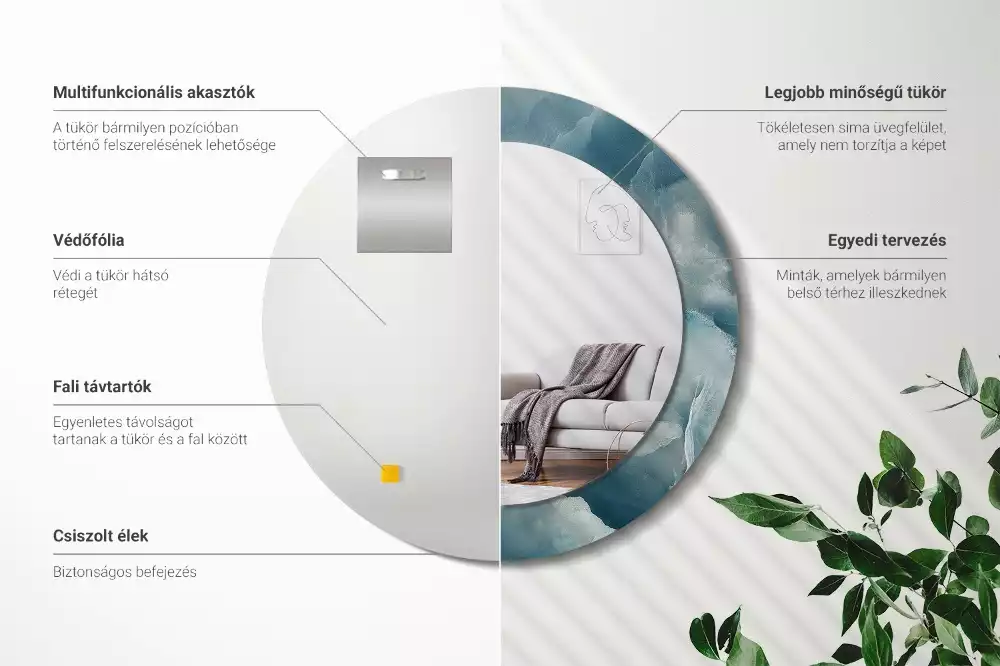 Kerek tükör fali dísz Kék ónix márvány