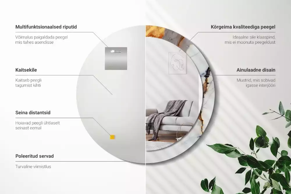 Kerek tükör fali dísz Fehér márvány