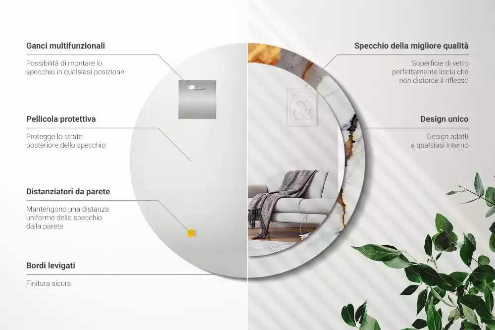 Kerek tükör fali dísz Fehér márvány