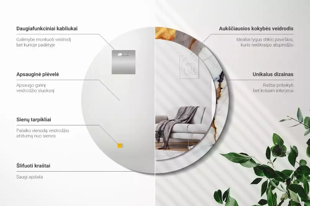 Kerek tükör fali dísz Fehér márvány