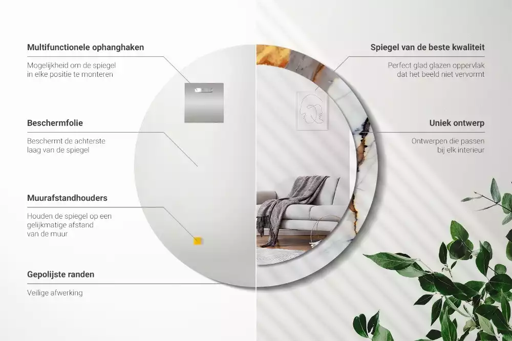 Kerek tükör fali dísz Fehér márvány