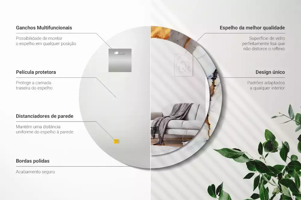 Kerek tükör fali dísz Fehér márvány