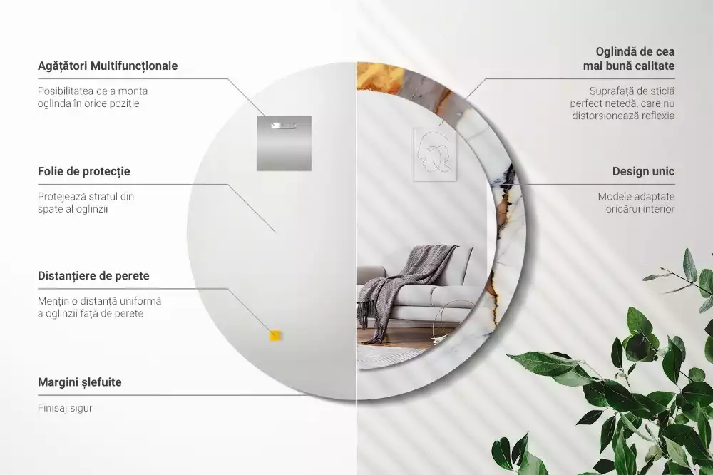 Kerek tükör fali dísz Fehér márvány