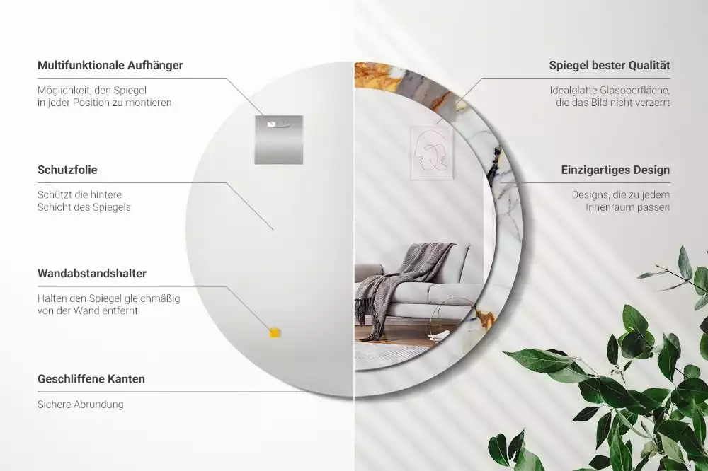 Kerek tükör fali dísz Fehér márvány