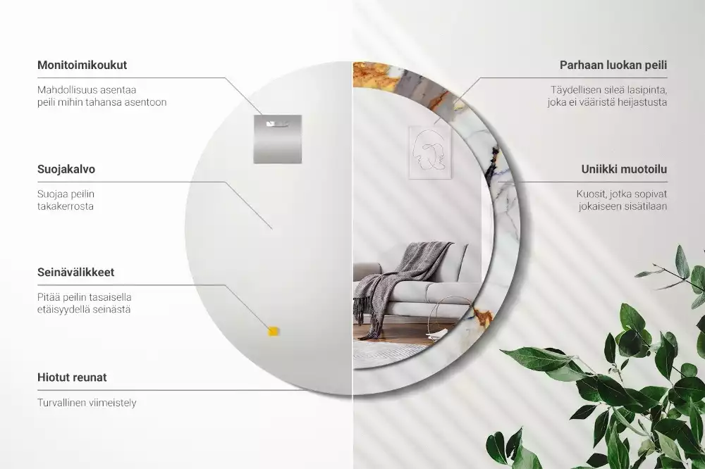 Kerek tükör fali dísz Fehér márvány