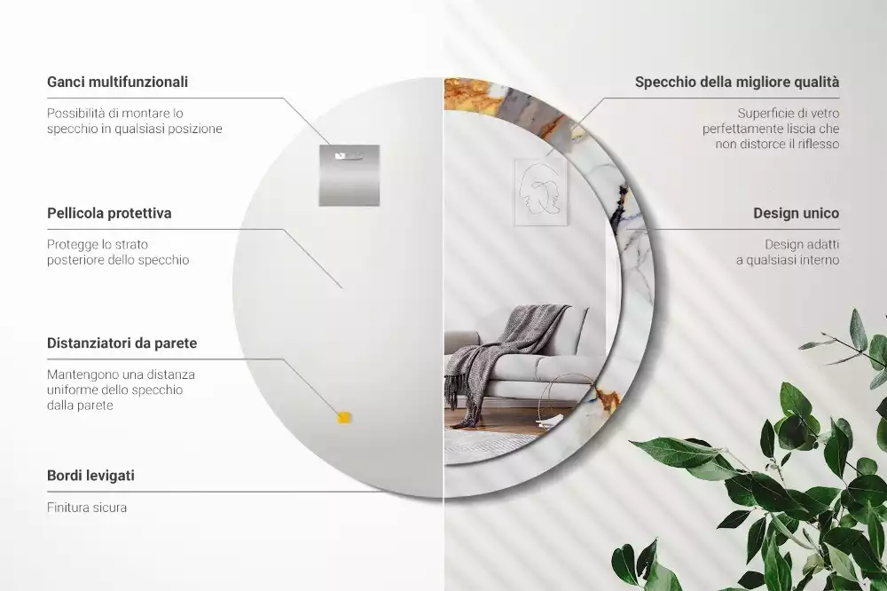 Kerek tükör fali dísz Fehér márvány