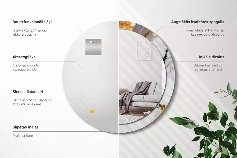 Kerek tükör fali dísz Fehér márvány