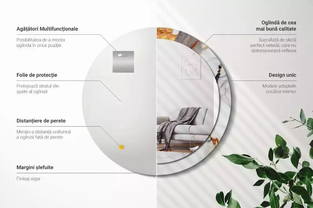 Kerek tükör fali dísz Fehér márvány