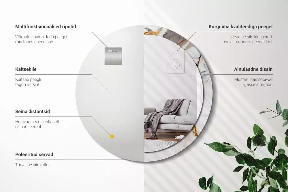 Kerek tükör fali dísz Fehér márvány