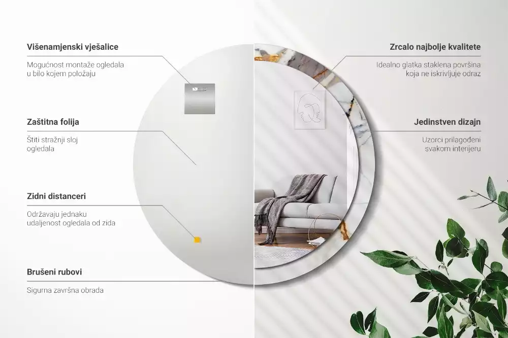 Kerek tükör fali dísz Fehér márvány