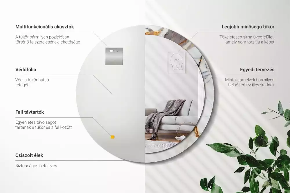 Kerek tükör fali dísz Fehér márvány