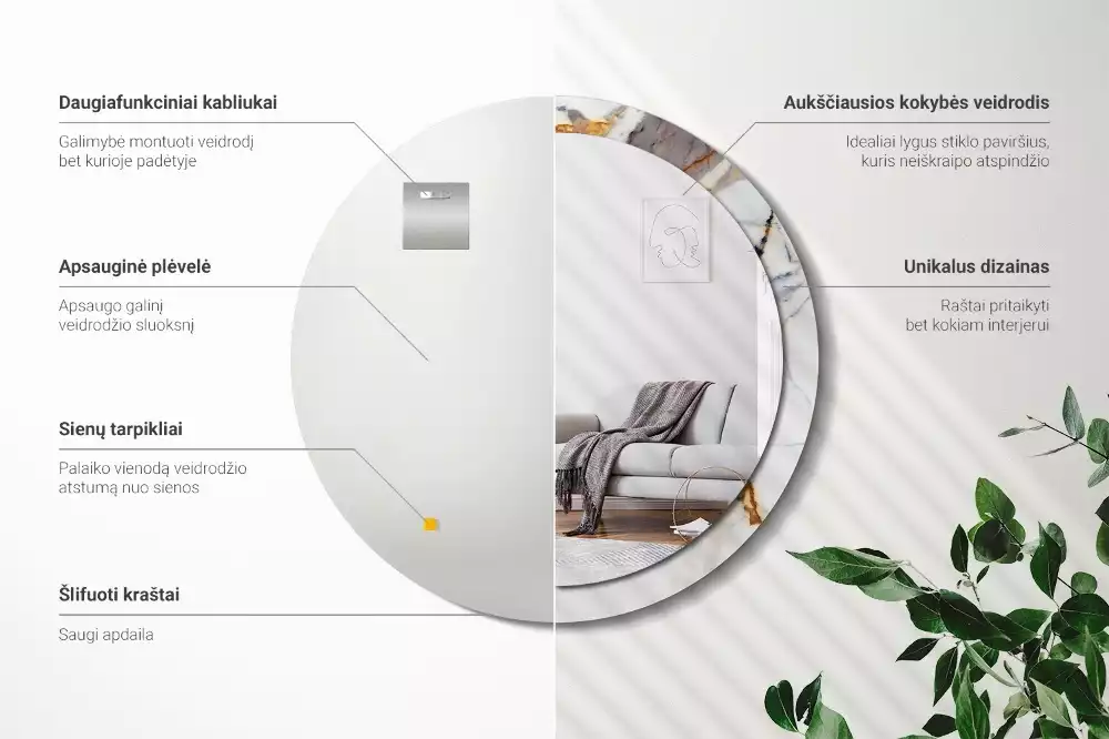 Kerek tükör fali dísz Fehér márvány