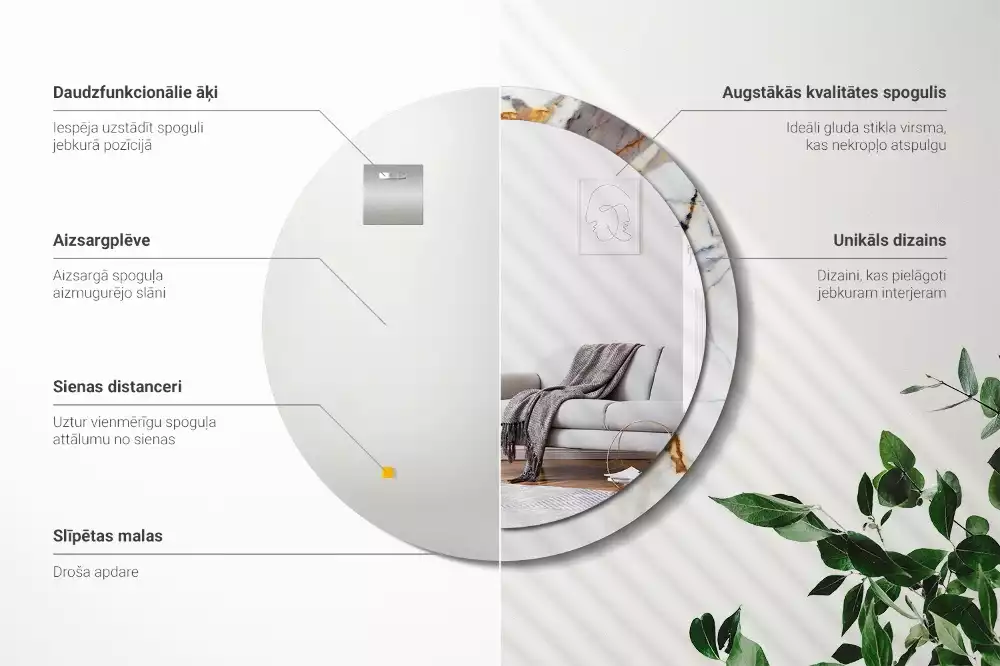 Kerek tükör fali dísz Fehér márvány