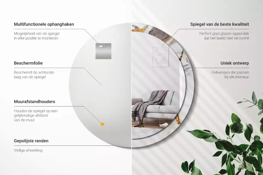 Kerek tükör fali dísz Fehér márvány