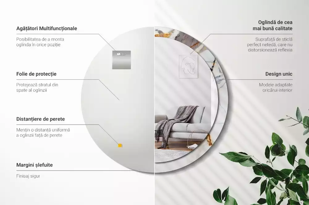 Kerek tükör fali dísz Fehér márvány