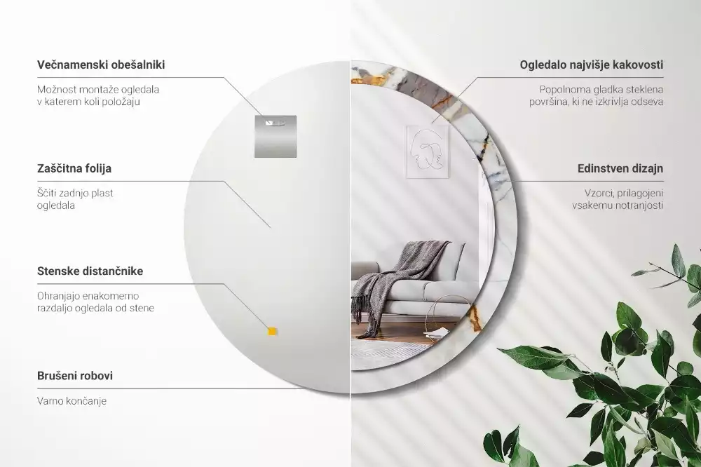 Kerek tükör fali dísz Fehér márvány