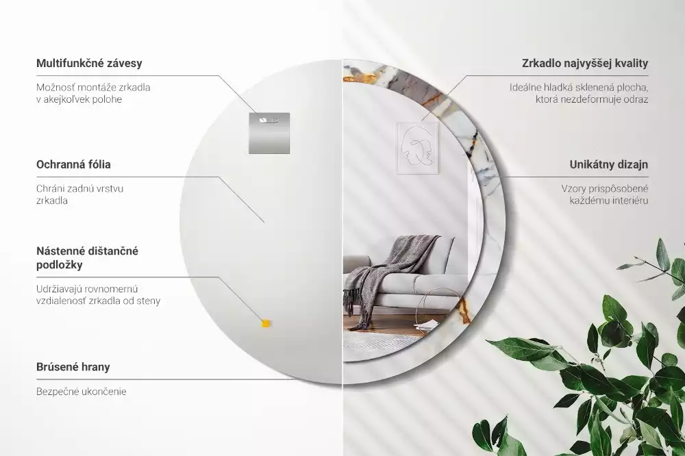 Kerek tükör fali dísz Fehér márvány