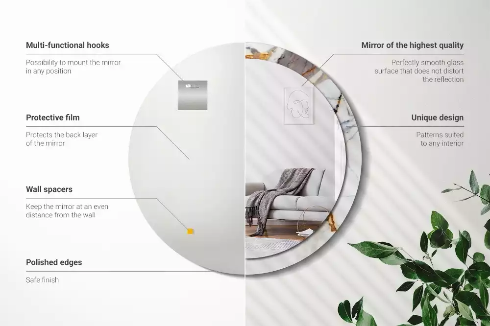 Kerek tükör fali dísz Fehér márvány