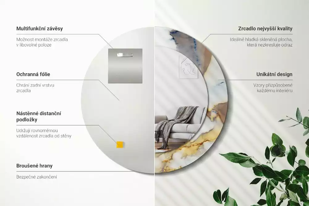 Kerek tükör fali dísz Fehér márvány