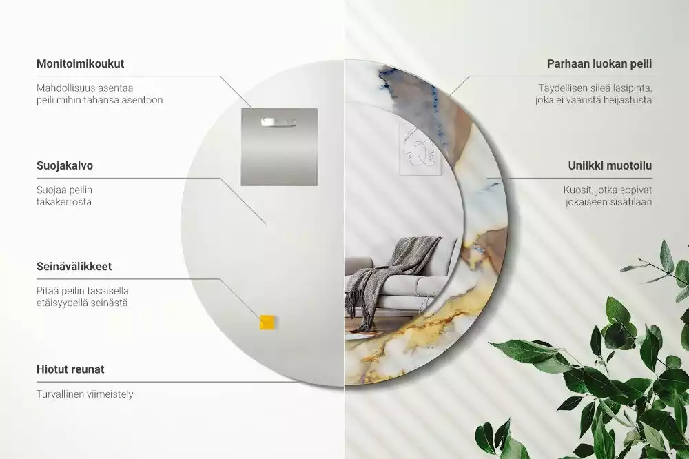 Kerek tükör fali dísz Fehér márvány