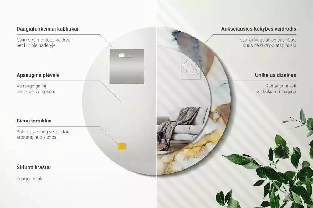 Kerek tükör fali dísz Fehér márvány