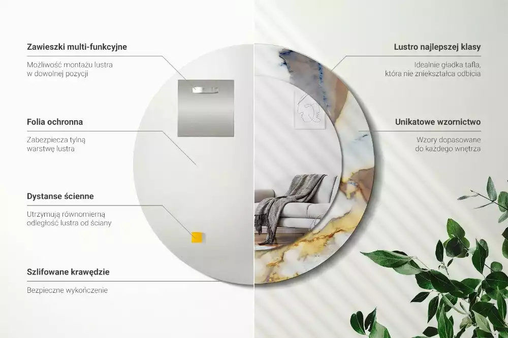 Kerek tükör fali dísz Fehér márvány