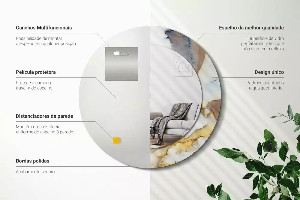 Kerek tükör fali dísz Fehér márvány