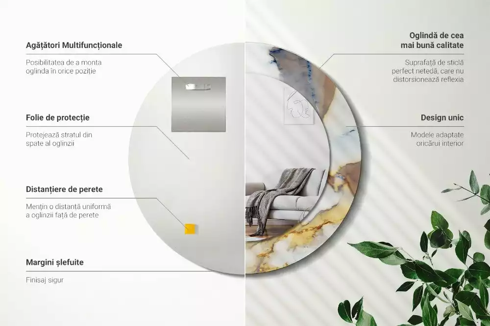 Kerek tükör fali dísz Fehér márvány