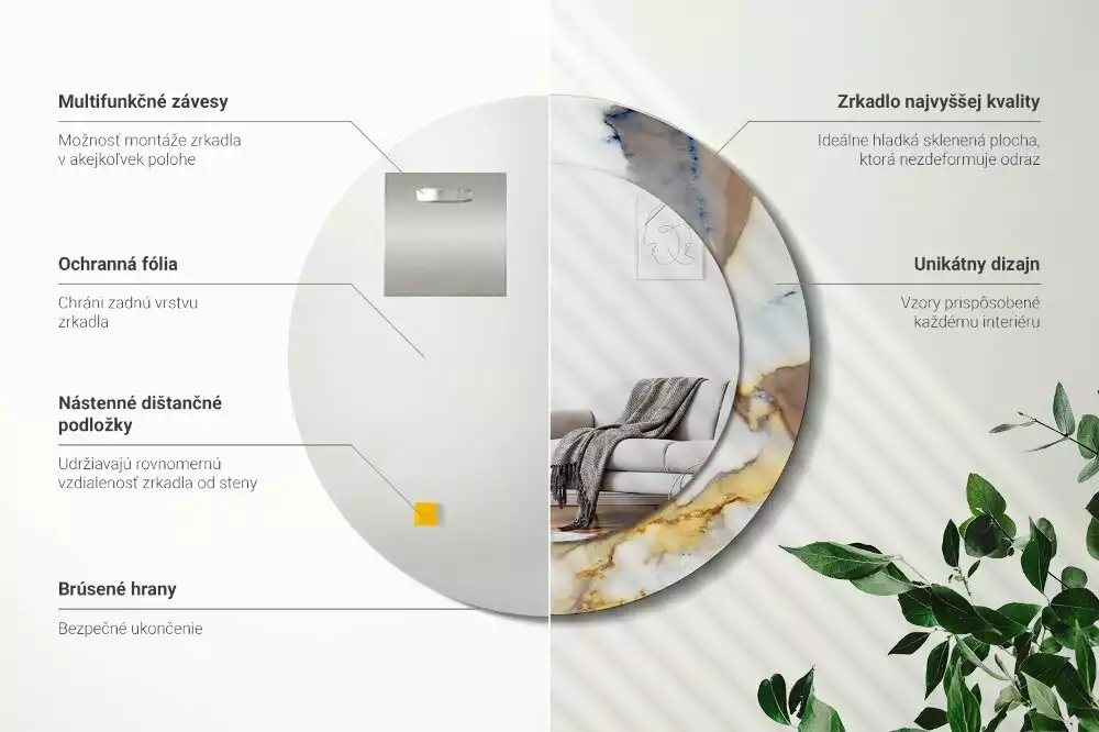 Kerek tükör fali dísz Fehér márvány