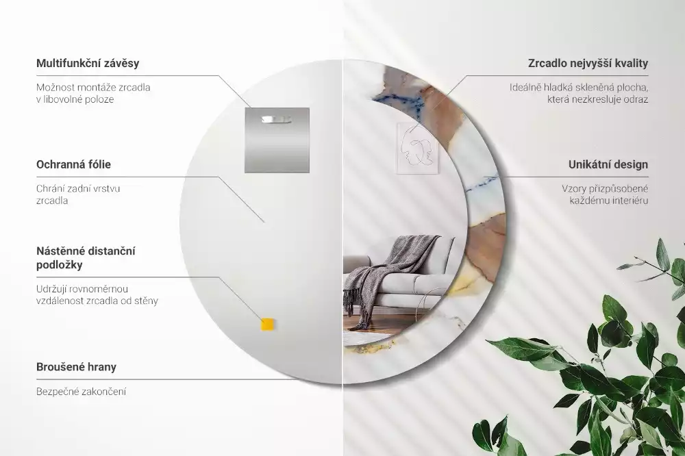 Kerek tükör fali dísz Fehér márvány