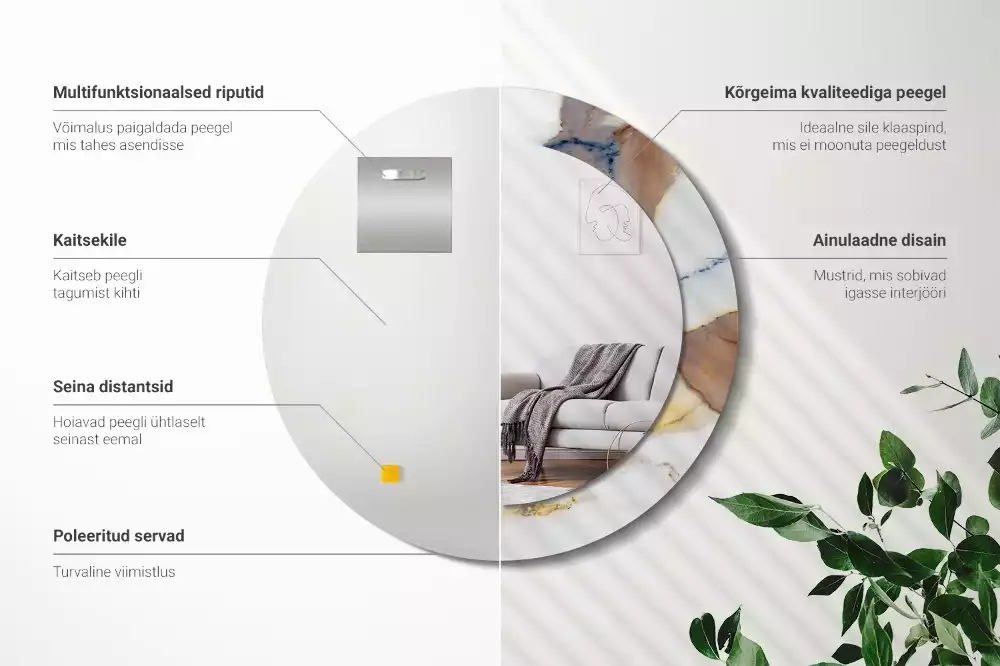 Kerek tükör fali dísz Fehér márvány