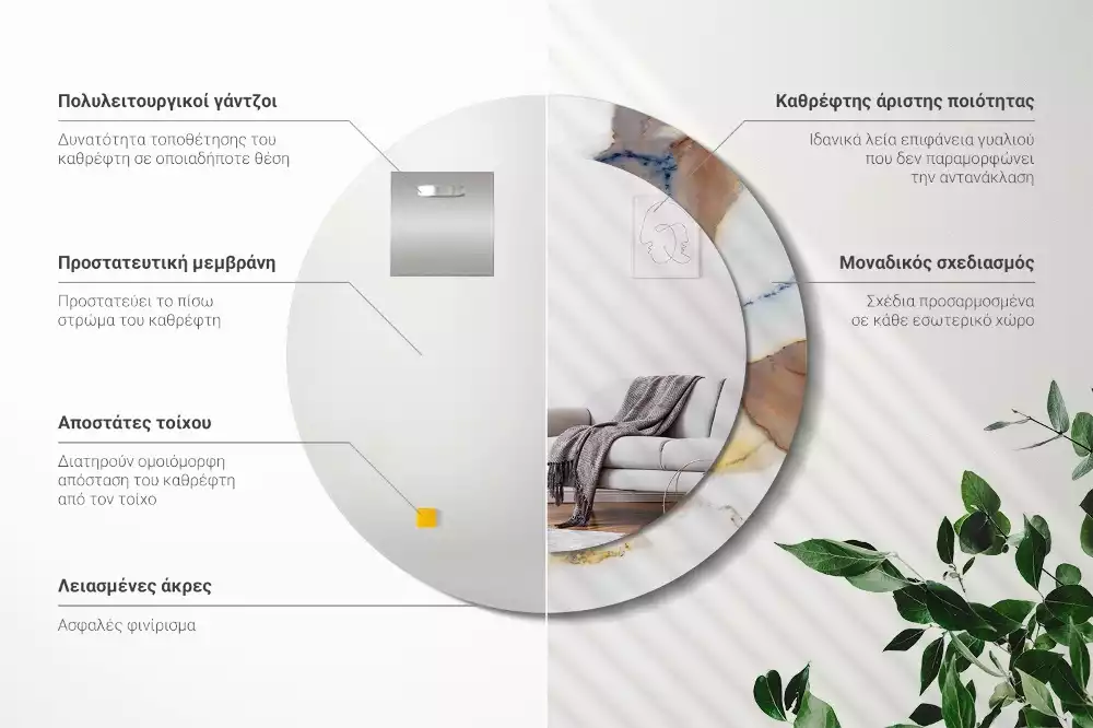 Kerek tükör fali dísz Fehér márvány