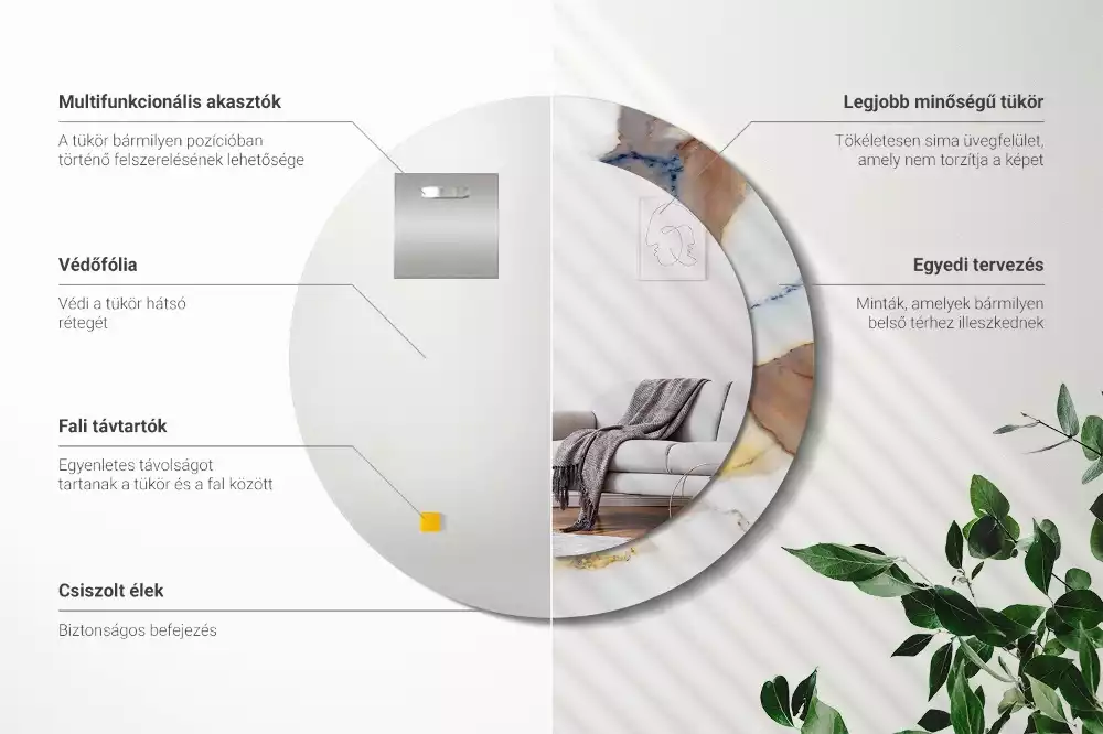 Kerek tükör fali dísz Fehér márvány