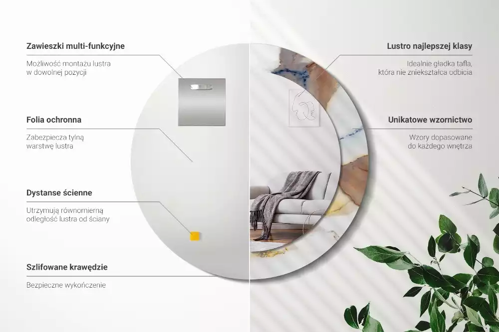 Kerek tükör fali dísz Fehér márvány