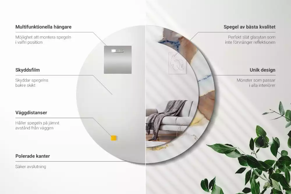 Kerek tükör fali dísz Fehér márvány