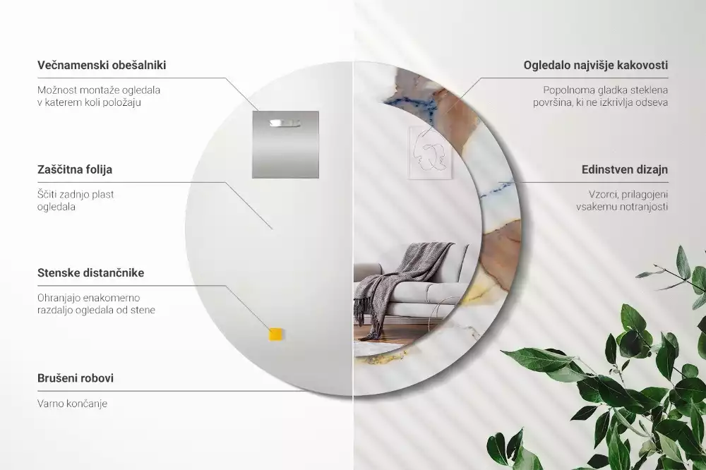 Kerek tükör fali dísz Fehér márvány